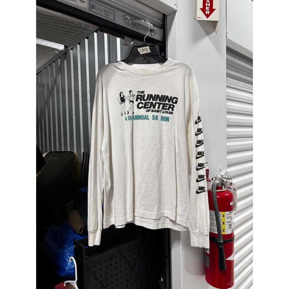 Vintage 90s Nike Running Center St Louis 5K Marathon Shirt Long Sleeve White XL
